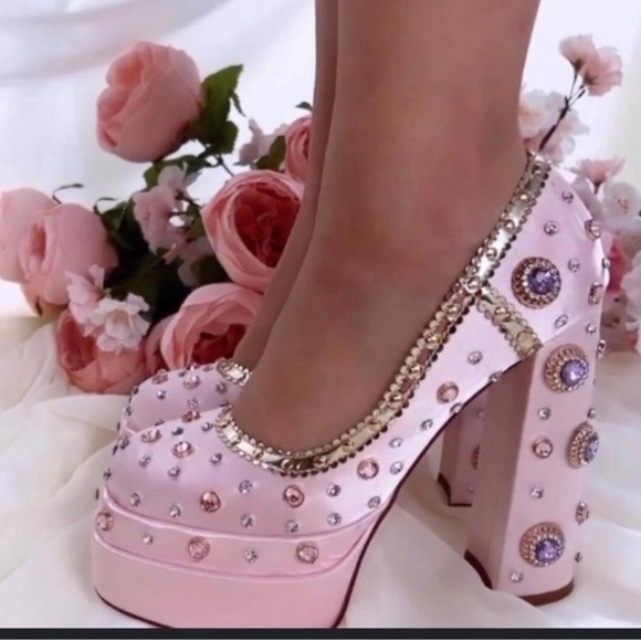 Elegant Pink Embellished Women's Heels - Picture 1 of 9